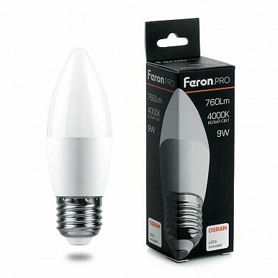 Лампа LED Feron PRO LB-1309 9Вт 6500К Е27 свеча