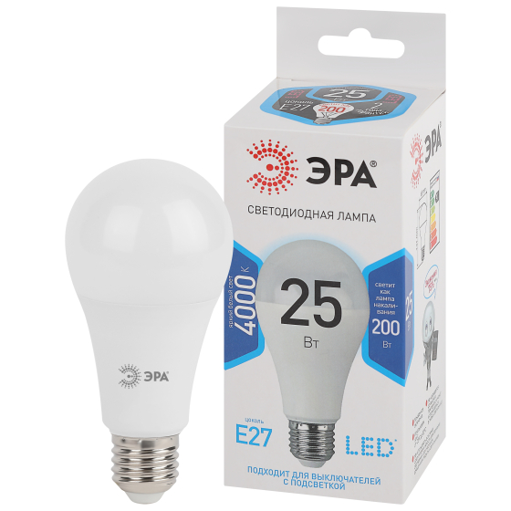 Лампа LED ЭРА ECO ЛОН A65 E27 25W(2000Lm) 4K 132х63 A65-25W-840-E27 R 8723