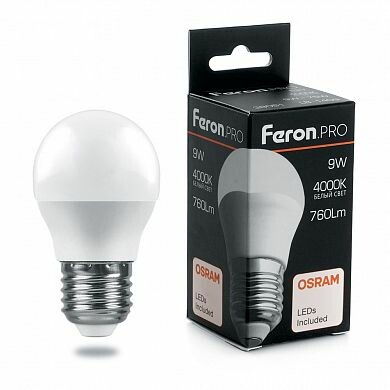 Лампа LED Feron PRO 9W 4000K 760Lm E27 шар(C45)