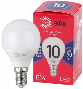 Лампа LED ЭРА ECO шар P45 E14 10W(800lm) 6K 90х45 P45-10W-865-E14 6274