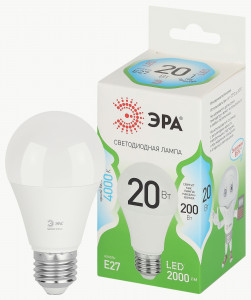 ЭРА GREEN LINE LED лампа св/д ЛОН E27 A60 20W(2000lm) 4000K 4K A60-20W-840-E27 GL 61x135 67116