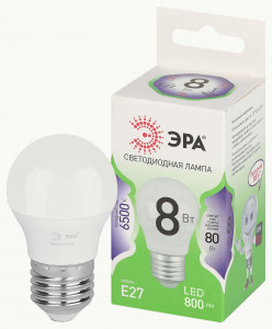 ЭРА GREEN LINE LED лампа св/д шар P45 E27 8W(800lm) 6500K 6K P45-8W-865-E27 46x110 67022