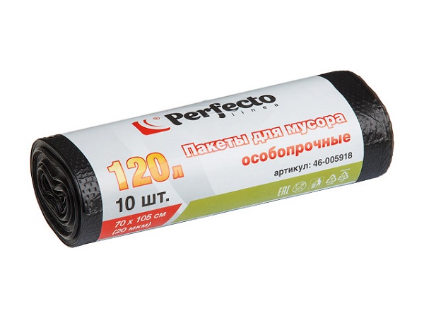 Пакеты для мусора особопрочные, 120 л, 10 шт., PERFECTO LINEA