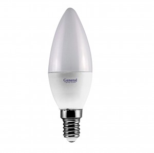 Лампа LED General ГОСТ свеча E14 7W (580lm) 6500K 6K 38x113 пластик, РБ 660174