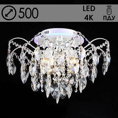 Люстра E2371/4+4 WH+FGD белое золото/хрусталь 4х60W E27+4х3W LED WT+BLUE ПДУ d500 h330, QH23