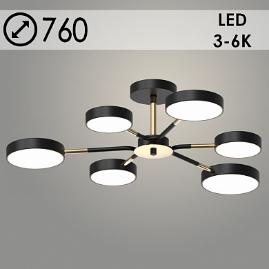 Люстра XI3224/6 BK+FGD черный/золото 90W LED 3000-6000K d760 h180, HN22