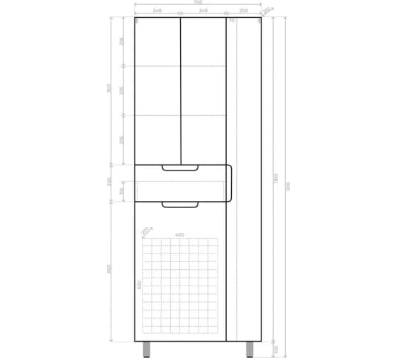 Style Line Колонна Оптима 70 напольная (1ящ, корзина, отделение под халаты) 700*310*1910 мм