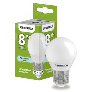Лампа светодиодная G45 шар 8Вт 230В 6500К E27 GENERICA
