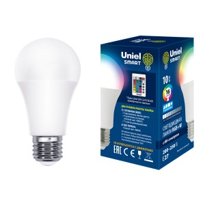 Uniel SMART RGB A60 E27 10W(800lm 270°) 4000K, ИК сенсор БЕЗ пульта в/к! LED-A60-10W/RGB