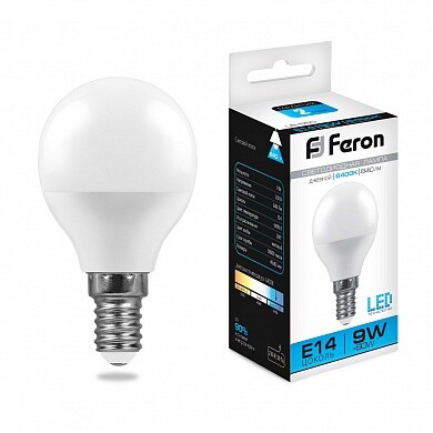 Лампа LED Feron 9Вт Е14 6400К шар LB-550