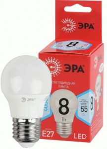 Лампа LED ЭРА ECO шар P45 E14 8W (640lm) 4K P45-8W-840-E14 R 90х45