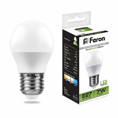 Лампа LED Feron 7Bт 4000K E27 шар