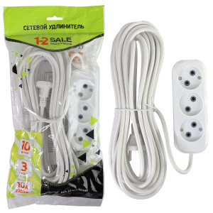 1-2.SALE сет. удл. ПВС 2х1 3роз. 10м 10А (корпус АБС-пластик)