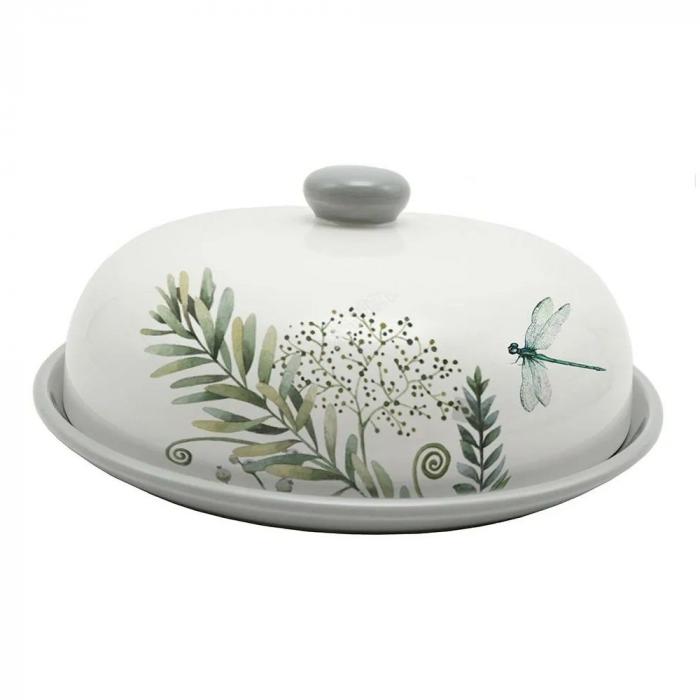 Блюдо керамика, круглое, 23 см, с крышкой, Дикий папоротник, Prima Collection, PC73WF23/HC604R-C3