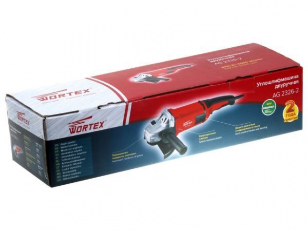 Двуручная углошлифмашина WORTEX AG 2326-2 в кор. 2100 Вт, 230 мм, 6500 об/мин., арт.AG2326200029
