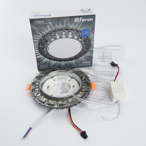 Светильник встраиваемый Feron CD4045 GX53+LED серый с подсветкой