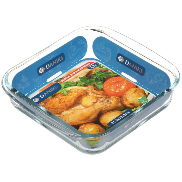 Форма для запекания стекло, 18.1х20.6х5 см, 1.1 л, квадратная, Daniks, OCT-NR4903
