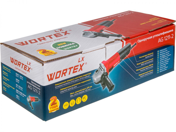 УШМ WORTEX LX AG 1211-2 в кор. 1100 Вт, 125 мм, 5500-11000 об/мин, рег. об. (ш