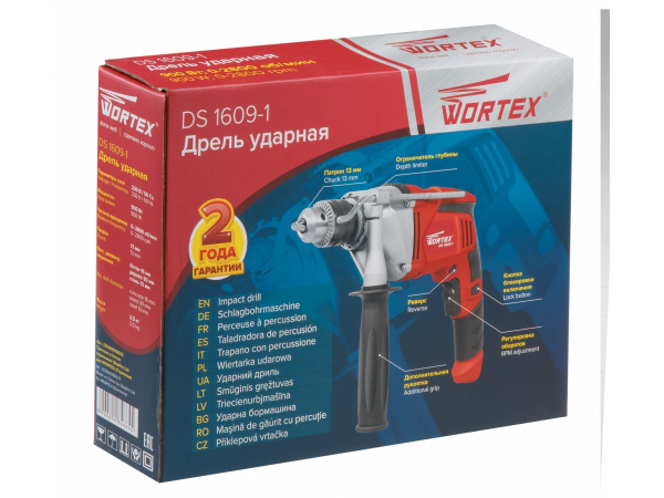 Дрель ударная WORTEX DS 1609-1 в кор. (900 Вт, патрон ЗВП, 1 скор.)