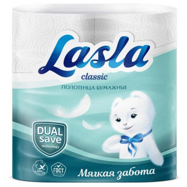 Полотенце бумажное 2 слоя, 2 рулона, 12 м, Lasla, Classic