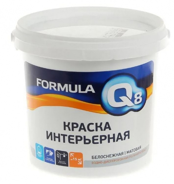 Краска ВД Formula Q8, акриловая, для стен и потолков-интерьерная, матовая, 1.4 кг