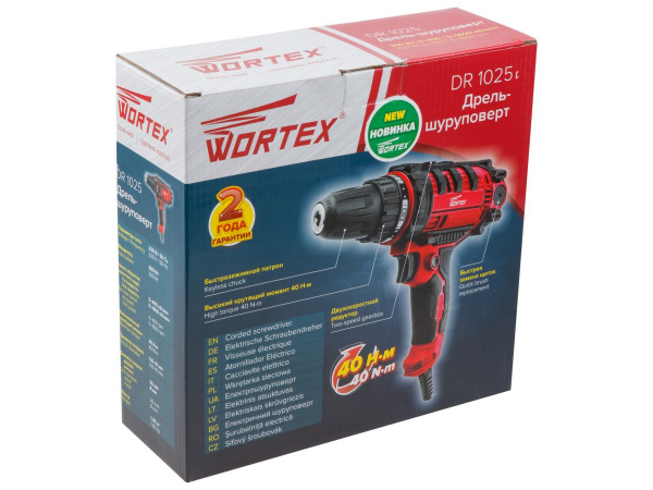 Дрель-шуруповерт WORTEX DR 1025 в кор. (300 Вт, патрон БЗП, 40 Нм, шурупы до 6 мм) (DR102500011)