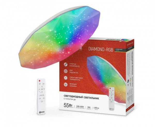 ASD/InHome св-к св/д управляемый 55W(4400lm) 2K-4K-6K d385x75 пульт ДУ COMFORT DIAMOND-RGB 4576