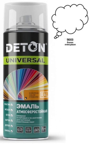 Аэрозоль Deton Universal ЭМАЛЬ 520мл алкид атмосферост 9003 БЕЛАЯ ГЛЯНЦЕВАЯ DTN-A46786