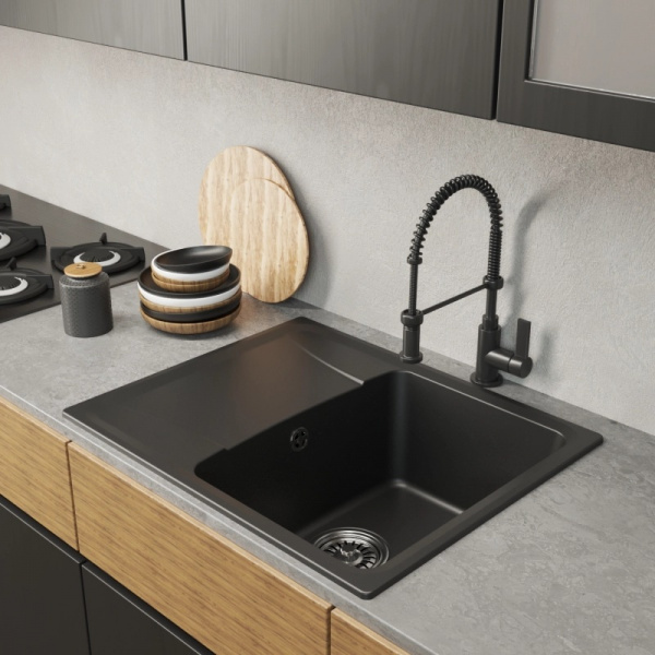 Мойка MIXLINE ML-GM26 с крылом, ультра-черная (344), 580*470*190мм