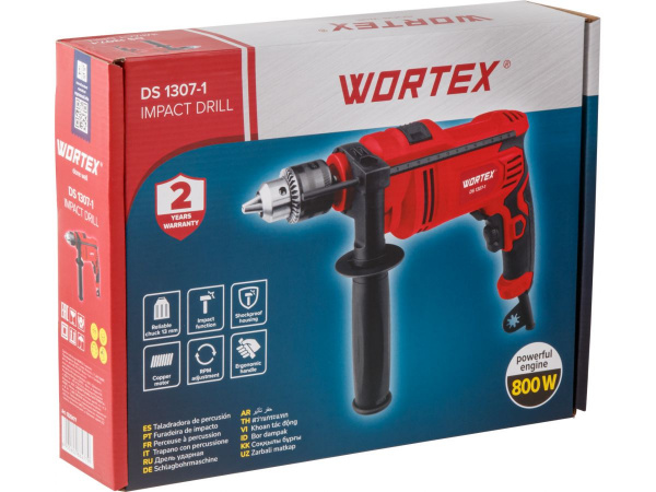 Дрель ударная WORTEX DS 1307-1 в кор. 800 Вт, патрон ЗВП, 1 скор