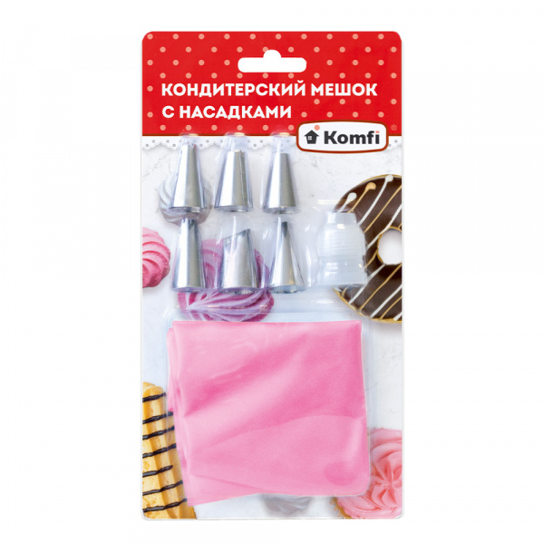 Мешок кондитерский в комплекте с насадками, (1+6), Komfi/15