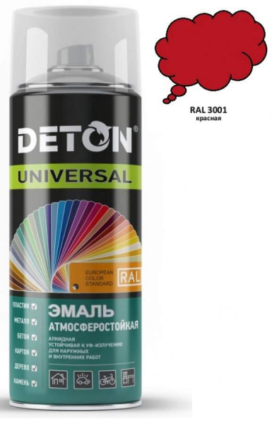 Аэрозоль Deton Universal ЭМАЛЬ 520мл алкид атмосферост RAL3001 КРАСНАЯ DTN-A46798