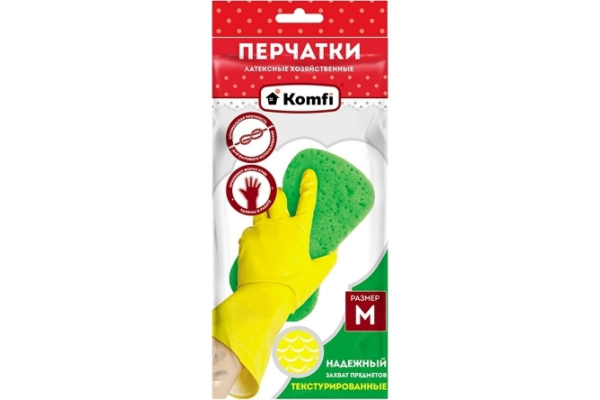Перчатки хоз латексные M желтые Komfi/240/12