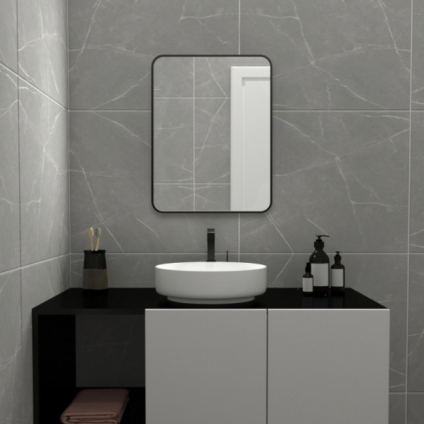 Зеркало MIXLINE "Брава" 600*800 ШВ ал. профиль ЧЕРНЫЙ универсальный крепеж