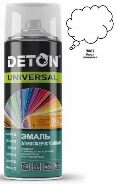 Аэрозоль Deton Universal ЭМАЛЬ 520мл алкид атмосферост 9003 БЕЛАЯ ГЛЯНЦЕВАЯ DTN-A46786