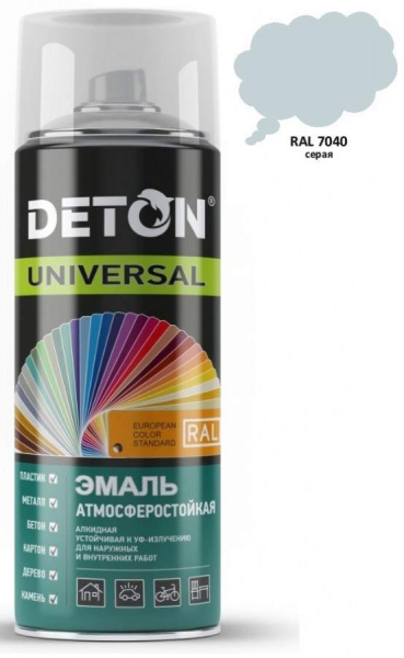 Аэрозоль Deton Universal ЭМАЛЬ 520мл алкид атмосферост RAL7040 СЕРАЯ DTN-A70142