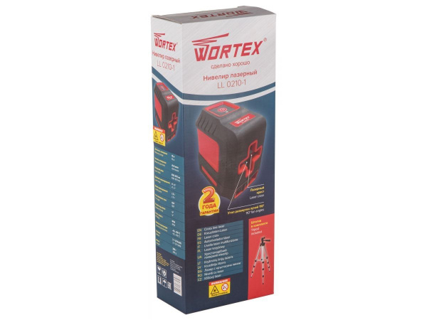 Нивелир лазерный WORTEX LL 0210-1 красный со штативом в кор. 2х130°, до 15 м, +/- 0.3 мм/м,