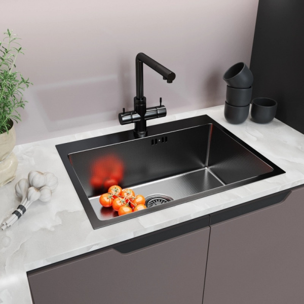 Мойка MIXLINE PRO настол.монтаж 60х45 (3,0) вып 3 1/2 22см с сифоном (черный графит НАНО)