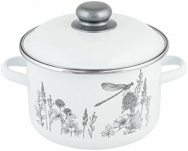 Кастрюля эмалированная сталь, 3 л, с крышкой, крышка сталь, Appetite, Flora-2, 1RD181M, индукция