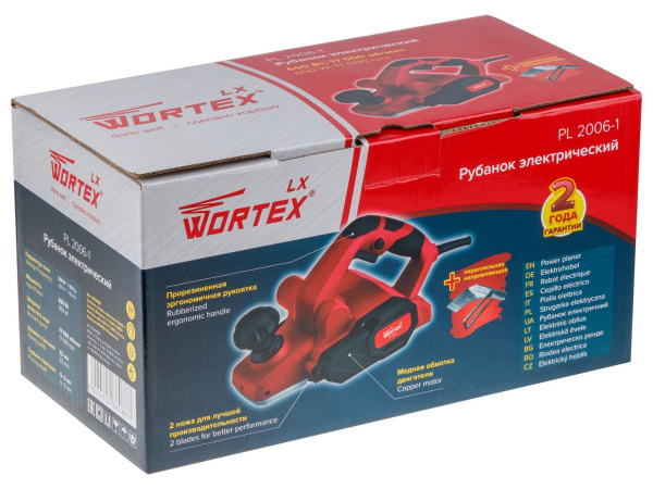 Рубанок электрический WORTEX LX PL 2006-1 в кор. (650 Вт, шир. до 82 мм, глуб. до 2.0 мм)