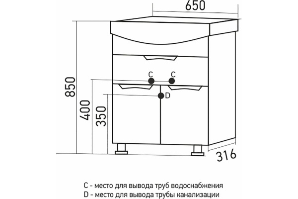 MIXLINE Тумба для ванной "ЭТЬЕН-65" под раковину "Best-65 (Sanita Luxe) (ПВХ)