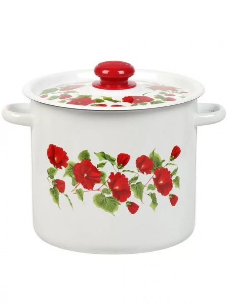 Кастрюля эмалированная сталь, 5.5 л, с крышкой, крышка сталь, пластиковая кнопка, цилиндрическая, Си