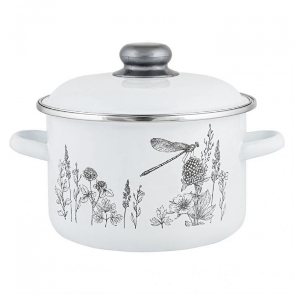 Кастрюля эмалированная сталь, 2 л, с крышкой, крышка сталь, Appetite, Flora-2, 1RD161M, индукция
