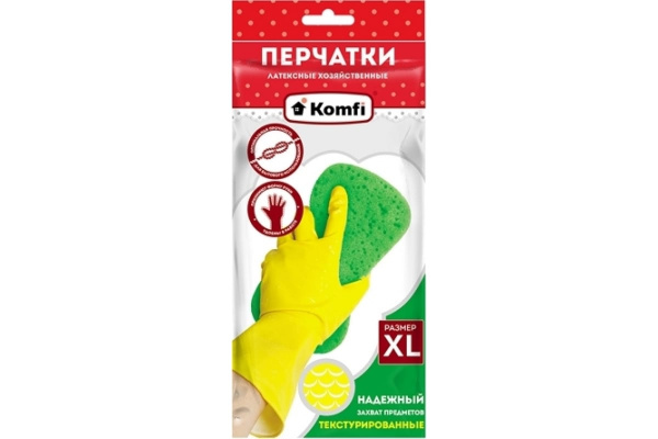 Перчатки хоз латексные XL желтые Komfi/240/12