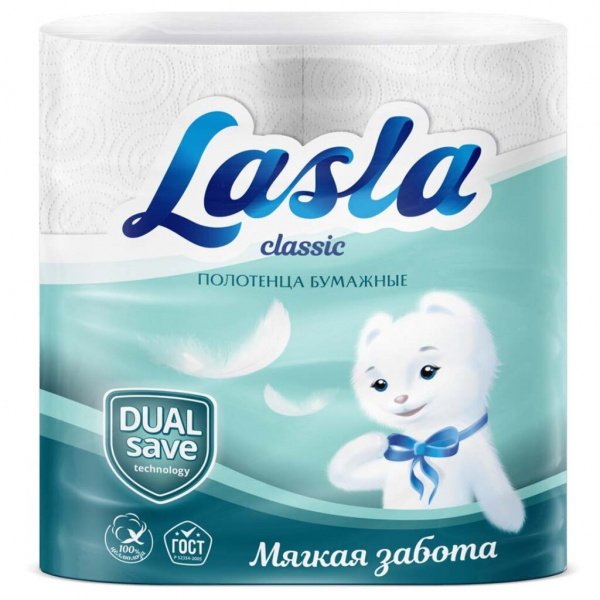 Полотенце бумажное 2 слоя, 2 рулона, 12 м, Lasla, Classic