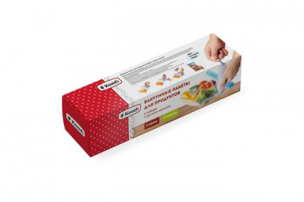 Вакуумная упаковка для продуктов питания + ручной насос, (4+1), Komfi