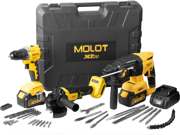 Набор аккум. инструмента MOLOT XLT Lite SET УШМ+Перфоратор+Шуруповерт (MCAG 1812 + CRH 1814 + MBD 18