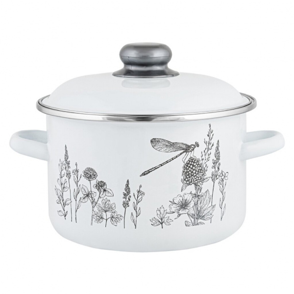 Кастрюля эмалированная сталь, 2 л, с крышкой, крышка сталь, Appetite, Flora-2, 1RD161M, индукция