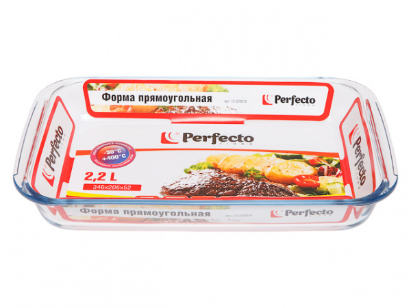 Форма из жаропрочного стекла, 2.2 л прямоуг 346х206х52 мм, PERFECTO LINEA