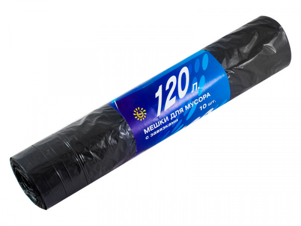 Мешки для мусора с завязками, 120л, 10 шт., 25мкм, черные Very